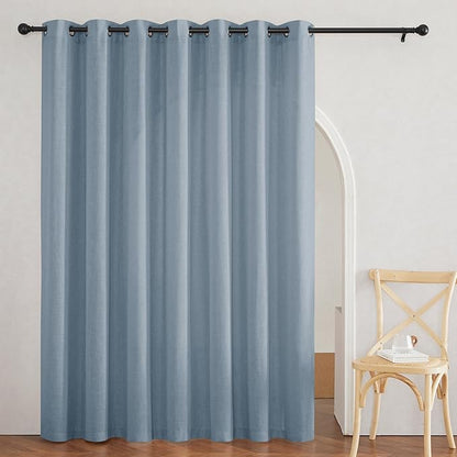 RYB HOME Natural Linen Curtains for Living Room Nursery Playroom, Modern Privacy Drapes 84 inch Length Vertical Semi Transparent Sheer for Large Windows, W 100 inch x L 84 inch, Dusty Blue, 1 Pc