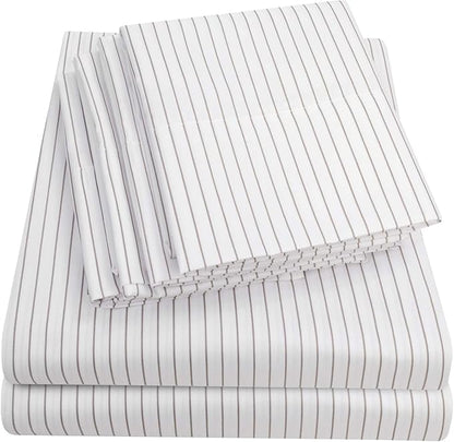Twin Size Bed Sheets - 4 Piece 1500 Supreme Collection Fine Brushed Microfiber Deep Pocket Twin Sheet Set Bedding - 1 EXTRA PILLOW CASES, GREAT VALUE, Twin, Pinstripe White