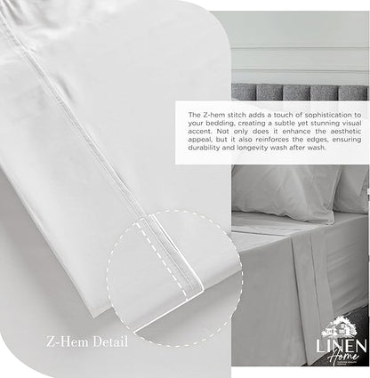 Linen Home 100% Cotton Percale Sheets Twin XL Size, Silver, Deep Pocket, 3 Pieces Set - 1 Flat, 1 Deep Pocket Fitted Sheet and 1 Pillowcase, Crisp Cool and Strong Bed Linen