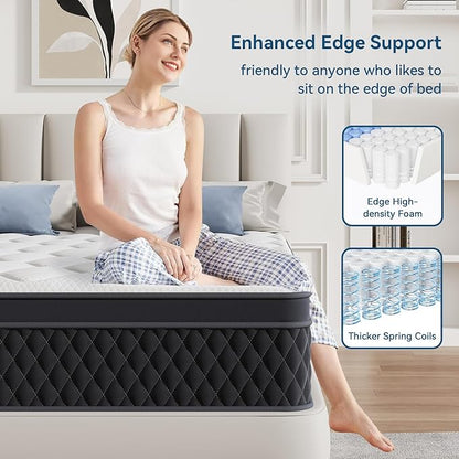 ELEMUSE 12 Inch Queen Mattress in a Box, Memory Foam Hybrid Mattress with Individually Pocketed Springs for Isolate Motion, Pressure Relief, CertiPUR-US Certified