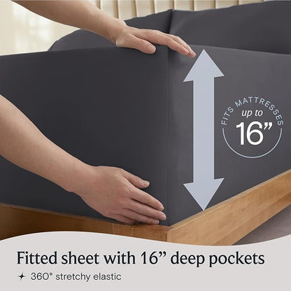 LuxClub Twin XL Sheets - Soft Kids Twin Bed Sheets for Boys and Girls, 3 PC Deep Pockets Wrinkle Free Kids Fitted Sheets Machine Washable Hotel Bedding Silky Soft- Dark Grey Twin XL