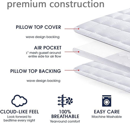 Mattress Topper Queen & Mattress Pad Protector - Quality Plush Luxury Down Alternative Pillow Top - 2inch Extra Thick Mattress Cover(60"x80")