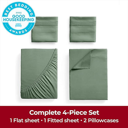 Mellanni Extra Deep California King Sheets - 4 PC Iconic Collection Bedding - Hotel Luxury, Ultra Soft, Cooling Bed Sheets - Wrinkle, Fade, Stain Resistant (Cal King, Sage)