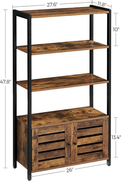 VASAGLE LOWELL Bookshelf, Storage Cabinet with 3 Shelves and 2 Louvered Doors, Industrial Bookcase in Living Room, Study, Bedroom, Multifunctional, Rustic Brown ULSC75BX