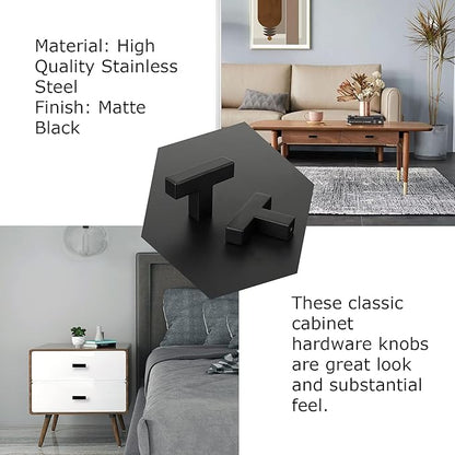 LONTAN 12 Pack Kitchen Cabinet Knobs Black Knobs for Dresser Drawers Sqaure Black Cabinet Hardware for Bathroom Cupboard,Stainless Steel
