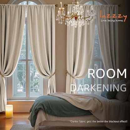 Lazzzy Velvet Blackout Curtains Thermal Insulated Room Window Drapes Super Soft Luxury Curtains for Living Room Bedroom Rod Pocket 2 Panels, Beige, 42" W x 84" L