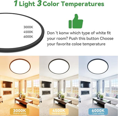 hepside 15.8INCH Big Dimmable Flush Mount Ceiling Light Fixture Black, 3CCT 3000/4500/6000K Ceiling Lamp, 36W 4200LM Super Bright Low Profile Light for Bedroom, Kitchen, Bathroom, Hallway
