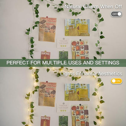 suddus Vine with Fairy Lights Battery Operated, 13.1ft 40 LED Pothos String Lights with Remote, Leaf Lights for Bedroom, Room, Wall, Garden, Party, Wedding Decor(Warm White)
