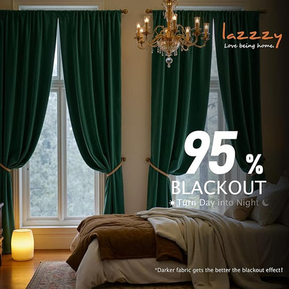 Lazzzy Velvet Blackout Curtains Thermal Insulated Room Window Drapes Super Soft Luxury Curtains for Living Room Bedroom Rod Pocket 2 Panels, Emerald Green, 42" W x 120" L