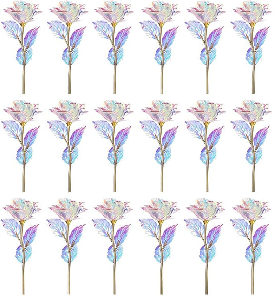 20PCS Artificial Colorful Flowers Galaxy Rose Crystal Flower Glass Rose Gifts for Wedding, Mother' s Day Memorable Days, Color A