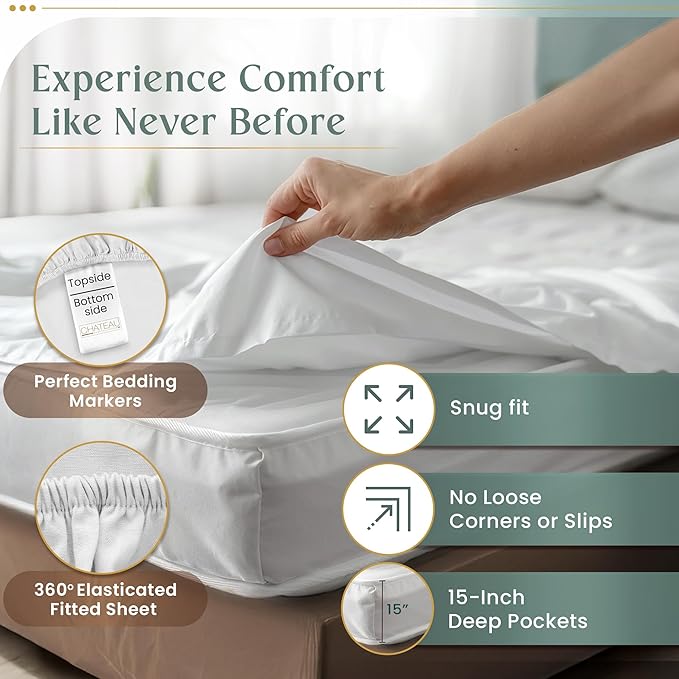King Bed Sheets Deep Pocket King Sheet Set, 800 Thread Count Long Staple Fully Elasticated Egyptian Cotton Sheet & Pillowcase sets, Machine Wash No Pill Naturally Breathable Cotton Bedding-Lavender