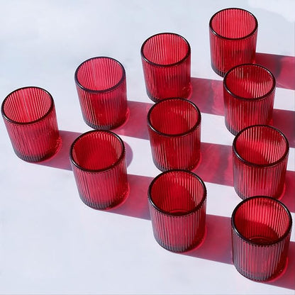 VOHO 24pcs Red Votive Candle Holders for Table Centerpiece, Ribbed Tealight Candle Holder for Christmas & Valentine's Day Decor, Vintage Glass Votive Holder for Gifts