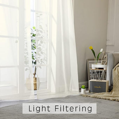 OVZME Sheer Ivory Curtains Light Filtering Window Drapes for Living Room Bedroom and Wedding Party, Voile Nice Vertical Sense Sliding Glass Door, Per Panel 42 by 96 Inch, Set of 2 Pieces