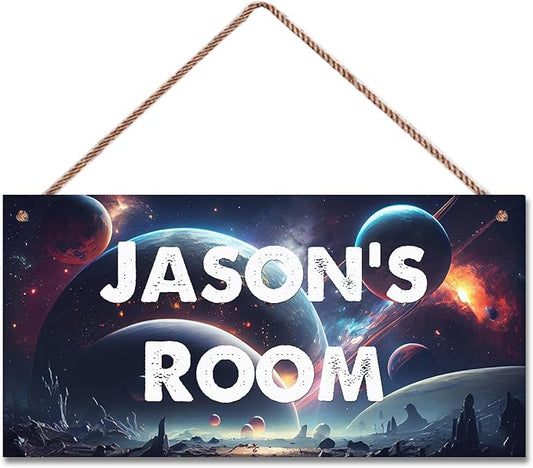 Personalized Signs Universe Sign Science Fiction Theme Sign For Kids Room Nursery Wall Art Décor Outer Space Art Wall Decor For Boys Room Girls Bedroom Little Man Cave