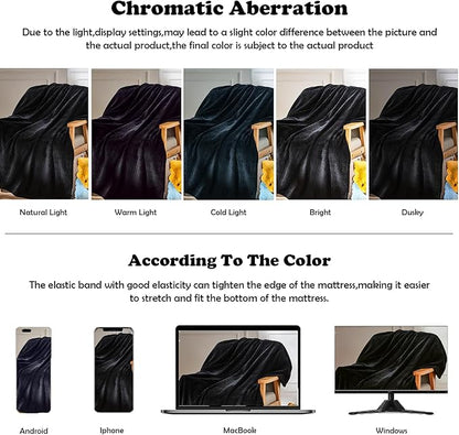 NEWCOSPLAY Super Soft Twin Blanket Black Premium Silky Flannel Fleece Leaves Pattern Lightweight Bed Blanket All Season Use (Black, Twin(60"x80"))