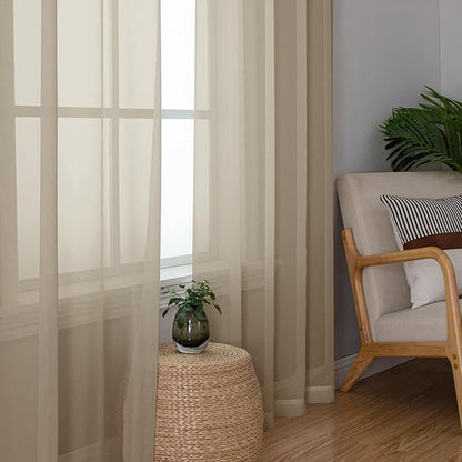 Aiyufeng Taupe Sheer Curtains 90 Inches Long 2 Panels Set, Semi Transparent Voile Rod Pocket Sheer Window Drapes for Bedroom Bed Canopy Living Room Dining Wedding Party Backdrop, 42W x 90L inch