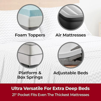 Mellanni Extra Deep Twin Sheets - 3 PC Iconic Collection Bedding - Hotel Luxury, Ultra Soft, Cooling Bed Sheets - Wrinkle, Fade, Stain Resistant (Twin, Chevron Gray)