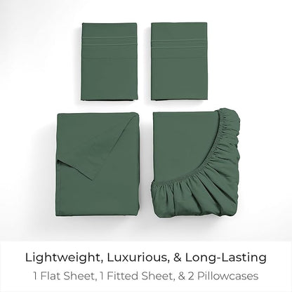 Mellanni Queen Sheets Set - 4 PC Iconic Collection Bedding - Hotel Luxury, Extra Soft, Cooling Bed Sheets - Wrinkle, Fade, Stain Resistant (Queen, Emerald Green)