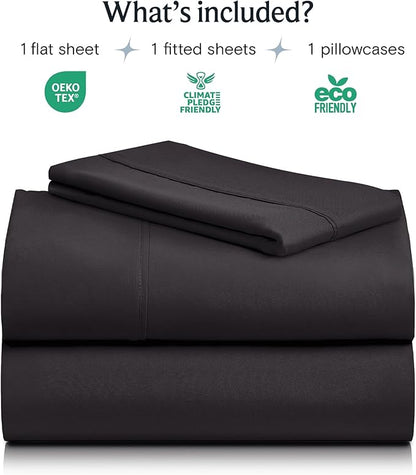 LuxClub Twin XL Sheets - Soft Twin Bed Sheets for-Boys-and-Girls-3 PC Deep Pockets Wrinkle Free-Kids-Fitted Sheets Machine Washable Hotel Bedding Silky Soft - Black Twin XL