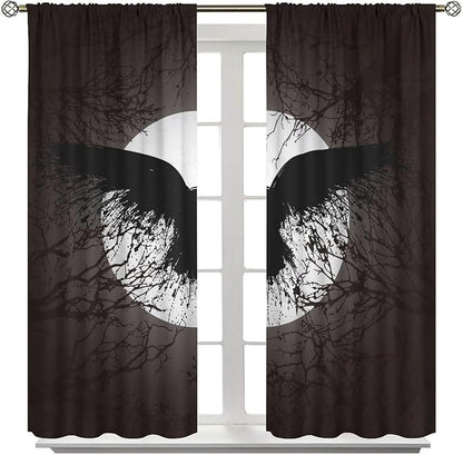Cool Raven Print Curtains for Bedroom - Vintage Nordic Viking Theme Dead Tree Crow Full Moon Window Treatment,Energy Saving Thermal Insulated Rod Pocket Bedroom Blackout Curtains 2 Panels 84L x 26W