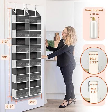 Over the Door Organizer 6 Tiers, Extra Large Behind Door Storage of 12 Compartments, 80 lbs Weight Capacity Hanging Storage Organizer with Clear Window Kids Toys, Shoes, Diapers, Room storage