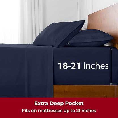 Mellanni Extra Deep California King Sheets - 4 PC Iconic Collection Bedding - Hotel Luxury, Ultra Soft, Cooling Bed Sheets - Wrinkle, Fade, Stain Resistant (Cal King, Navy Blue)