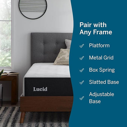 Lucid 12 Inch Memory Foam Mattress - Medium Firm Feel - Infused with Refreshing Bamboo Charcoal and Cooling Gel - Bed in a Box - Temperature Regulating - Pressure Relief - Breathable - King Size