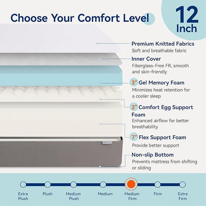 Amazon Basics Memory Foam Mattress, Medium Firm, 12 Inch, Twin, White/Grey