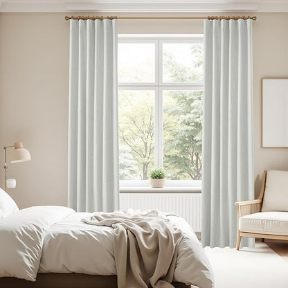 Extra Long Blackout Linen Curtains for Bedroom 102 Inches Long, Back Tab Hook Belt Loop Pocket Linen Drapes 2 Panels Set, Nursery Light Blocking Curtains, 52" W x 102" L, Greyish White