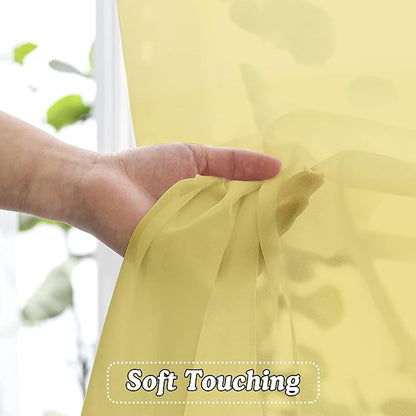 OVZME Mustard Yellow Half Window Sheer Curtains, Modern Top Dual Rod Pocket Light Filtering Voile Drapes for Small Window Cafe Sheer Curtains 2 Panels, 42W x 14L Inch