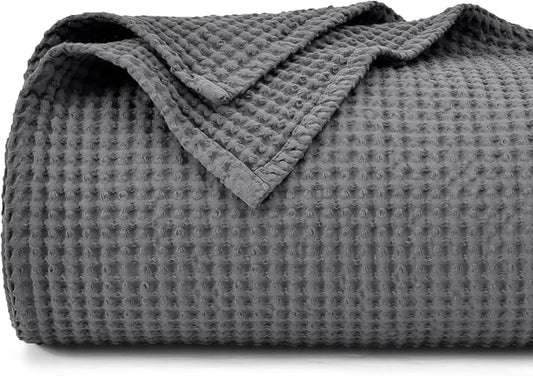 PHF 100% Cotton Waffle Weave Blanket Twin Size for Bed,Snag Proof Lightweight Breathable Moisture-Wicking Throw for Couch,Great for Layering in Cold Weather,Machine Washable,Home Decor Gift-Charcoal