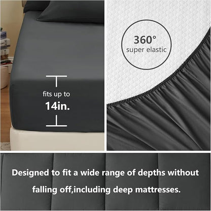 CozyLux Full Size Comforter Sets Dark Grey, 7 Pieces Bed in a Bag, Dark Grey Comforter Full Size, All Season Bedding Sets with Stitch Quilted Comforter, Flat Sheet, Fitted Sheet, Pillowcases