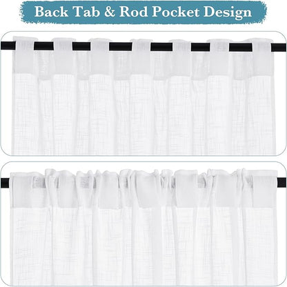 RYB HOME White Sheer Curtains Linen Texture Window Panels, Semi Sheer Light Filetring Rod Pocket & Back Tab Drapes for Bedroom, 52 x 84 inches, Pack of 2