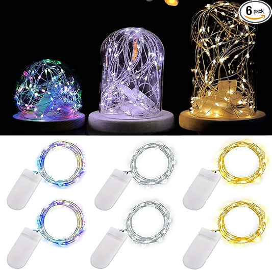 Fairy Lights Battery Operated String Lights, 6 Pack Mini Lights 20 LED 7ft Twinkle Firefly Starry Light for DIY Craft Mason Jar Bedroom Wedding Party Table Christmas Decoration (Mix-Colored)