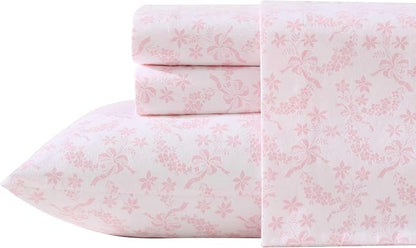 Laura Ashley - Flannel Sheets Queen Size, Anti-Pilling & Wrinkle Resistant Cotton, Touchably Soft for All-Season Comfort - Bed Sheets with Matching Pillowcases & Fitted Sheet (Antoinette Pink)