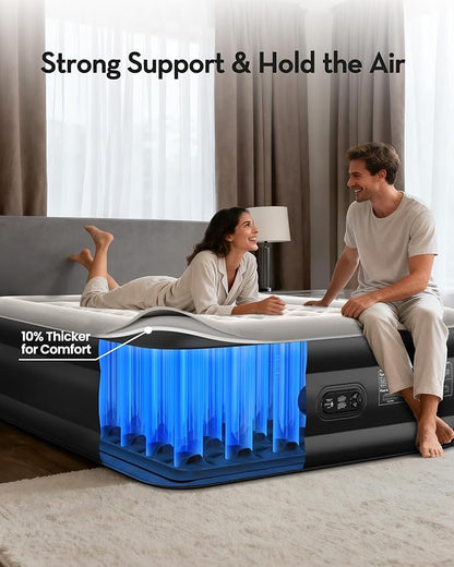 OhGeni 20" Queen Air Mattress with Built in Pump, Inflatable Blow up Bed, Upgraded Pillar Design, 3-Min Inflation Airbed for Guests,Better to Get up, 650LBS