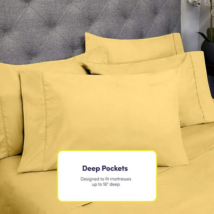 Twin Size Bed Sheets - 4 Piece 1500 Supreme Collection Fine Brushed Microfiber Deep Pocket Twin Sheet Set Bedding - 1 EXTRA PILLOW CASES, GREAT VALUE, Twin, Yellow