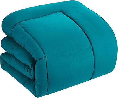 Sweet Home Collection 5 Piece Comforter Set Bag Solid Color All Season Soft Down Alternative Blanket & Luxurious Microfiber Bed Sheets, Teal, Twin