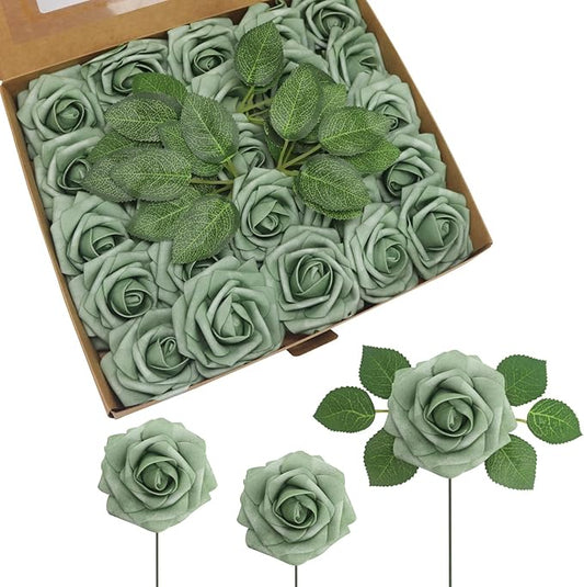 JOYLEX Artificial Flowers Realistic Roses, Real Looking Fake Roses with Stem for DIY Wedding Bouquets Centerpieces Bridal Shower Party Home Romantic Decorations (Elf Green, Regular 3" - 200pcs)