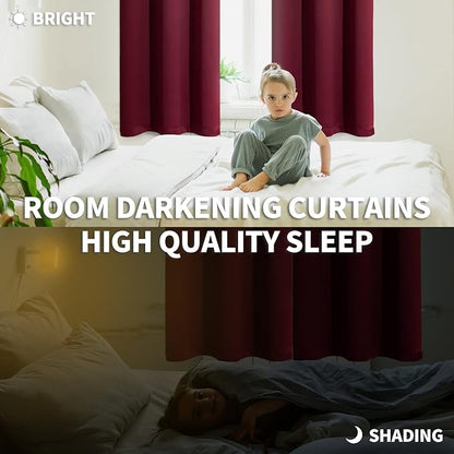 BGment Blackout Curtains for Living Room - Grommet Thermal Insulated Room Darkening Curtains for Bedroom, 2 Panels of 52 x 95 Inch, Burgundy