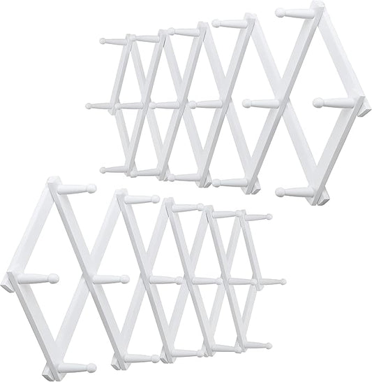 WEBI Accordion Wall Hanger,Expandable Wooden Coat Rack,Accordion Hat Rack for Wall for Hats,Caps,16 Peg Hooks,White,2 Packs