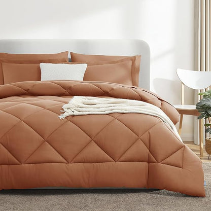 CozyLux King Size Comforter Sets Pumpkin - 7 Pieces Bed in a Bag King, Luxury Soft Bed Set for All Seasons, Bedding Set with Down Alternative Comforter, Sheets, Pillowcases & Shams