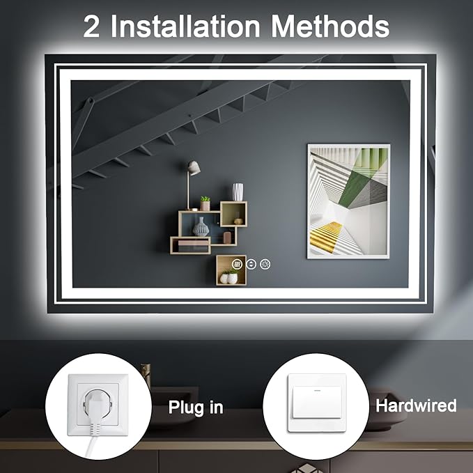 LED Bathroom Mirror, 32"X32" with Front and Backlit, Anti-Fog, Bathroom Vanity Mirror for Wall, Memory Function, Stepless Dimmable, Tempered Glass (Horizontal/Vertical)