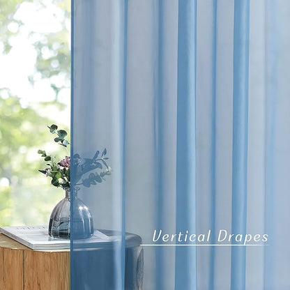NICETOWN Stone Blue Sheer Curtains 108 inches Long, Grommet Top Elegant Voile Textured Window Treatments Light Filtering for Bedroom/Living Room, W54 x L108, 2 Panels