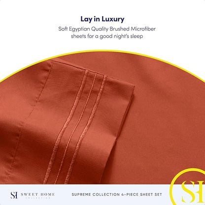California King Sheet Sets - Breathable Luxury Sheets with Full Elastic & Secure Corner Straps Built In - 1800 Supreme Collection Cal King Deep Pocket Bedding Set, Sheet Set, California King, Rust