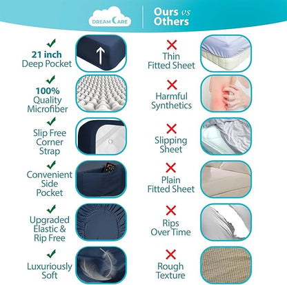 DREAMCARE California King Sheet Sets – 6 pcs Cooling Bed Sheets – up to 21” Deep Cal King Sheets – 2500 Supreme Collection – Extra Soft 100% Brushed Microfiber Hotel Luxury with Side Pocket – N Blue