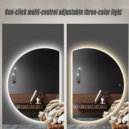 Half Moon LED Bathroom Mirror, Frameless Backlit Wall Mirror, Anti-Fog Smart Vanity Mirror,3 Colors Lights Dimmable Brightness and Time,Touch Switch (Right Semicircle, 100 * 70)