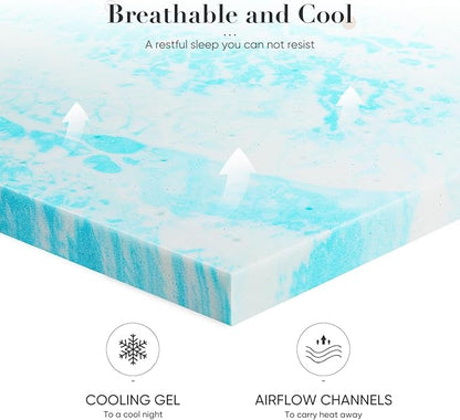 DUMOS Memory Foam Mattress Topper King, 2 Inch Thick Gel Infused Bed Toppers for King Size Bed, Soft Mattress Pads for Sleeper Sofa, RV, Camper, CertiPUR-US Certified, Blue