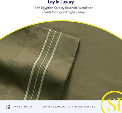 Full Size Sheet Sets - Breathable Luxury Sheets with Full Elastic & Secure Corner Straps Built In - 1800 Supreme Collection Extra Soft Deep Pocket Bedding Set, Sheet Set, Full, Olive