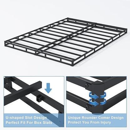 Full Box Spring - 4 Inch High Profile Box Spring for Full Bed, Sturdy Metal Frame Mattress Foundation, Easy Assembly, Quiet & Noise-Free